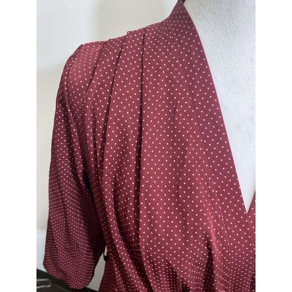 Elisabetta Franchi Dress Burgundy Wrap Polka Dots Size 44 Missing Belt - Picture 3 of 13
